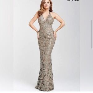Jovani Metallic Lace Prom Dress